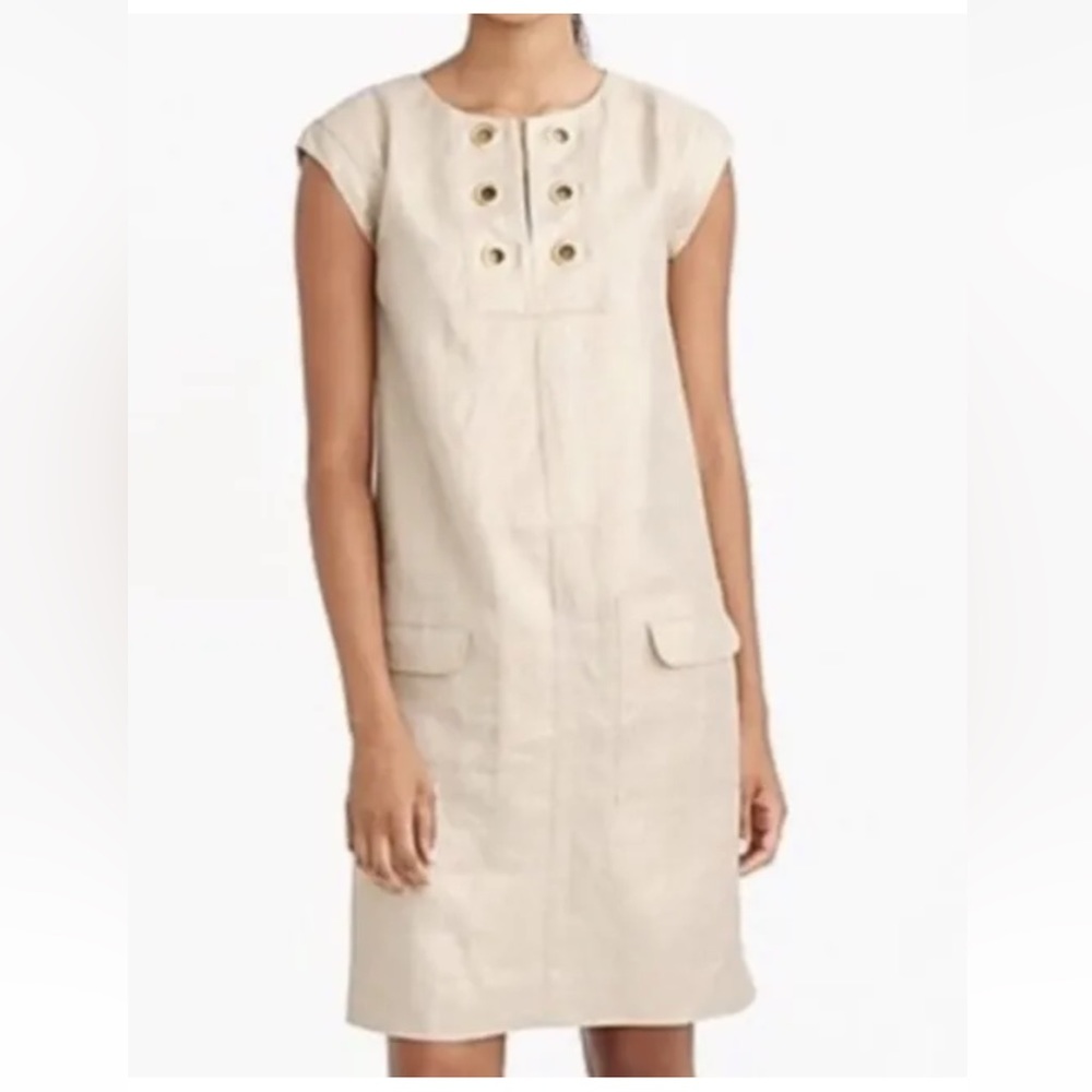 J Crew Gold Linen Dress With Gold Grommets Size 4